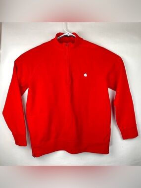 Apple Sweater Adult Red 1/4 Zip Large Employee Embroidered Logo Work Sweatshirt